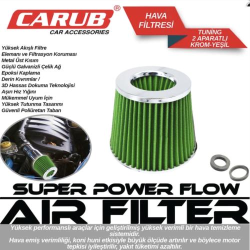 CARUB Hava Filtresi Tuning 2 Aparatlı Krom Yeşil BR4686202