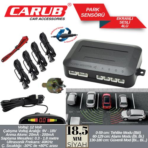 CARUB Park Sensörü EKRANLI Sesli 18,5mm 4Lü Siyah