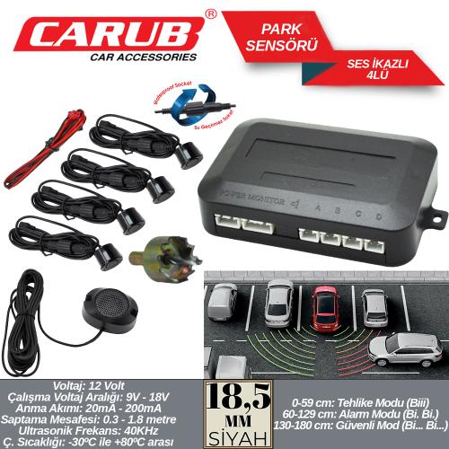 CARUB Park Sensörü Ses İkazlı 18.5mm 4Lü Siyah